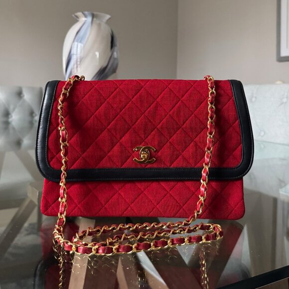 CHANEL Jersey Shoulder Bag w/Removable Pouch Red - Picture 1 of 16